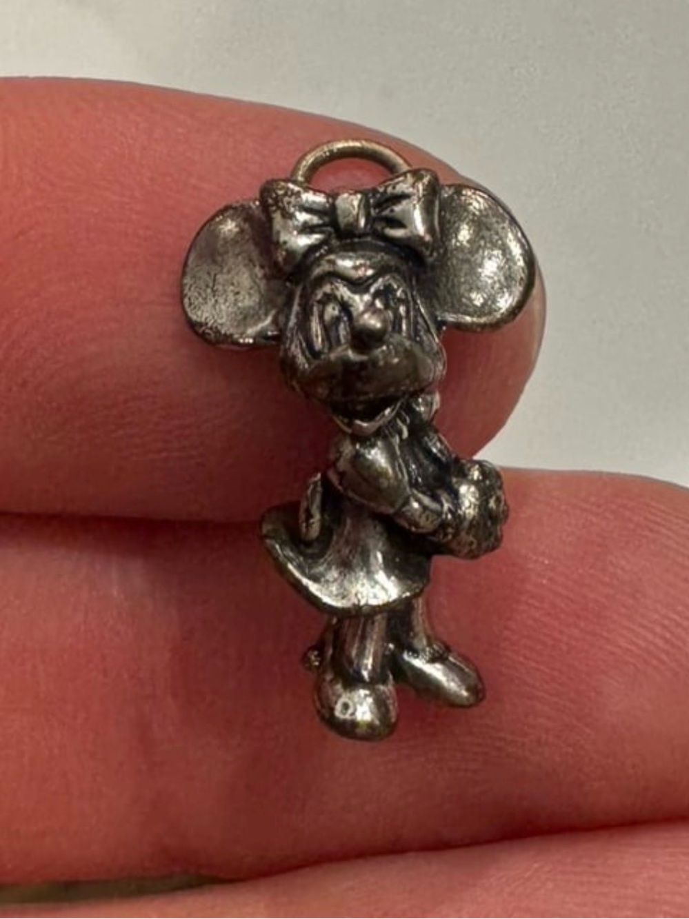 Vintage Minnie Mouse clasped hands Silver Charm Disney